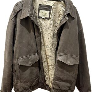 Vintage G-III Men's Gray Leather Bomber Jacket